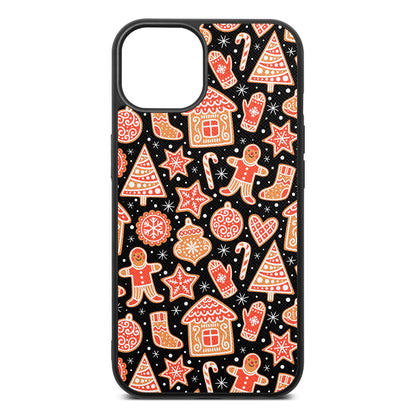 Christmas Gingerbread Black Saffiano Leather iPhone 13 Case