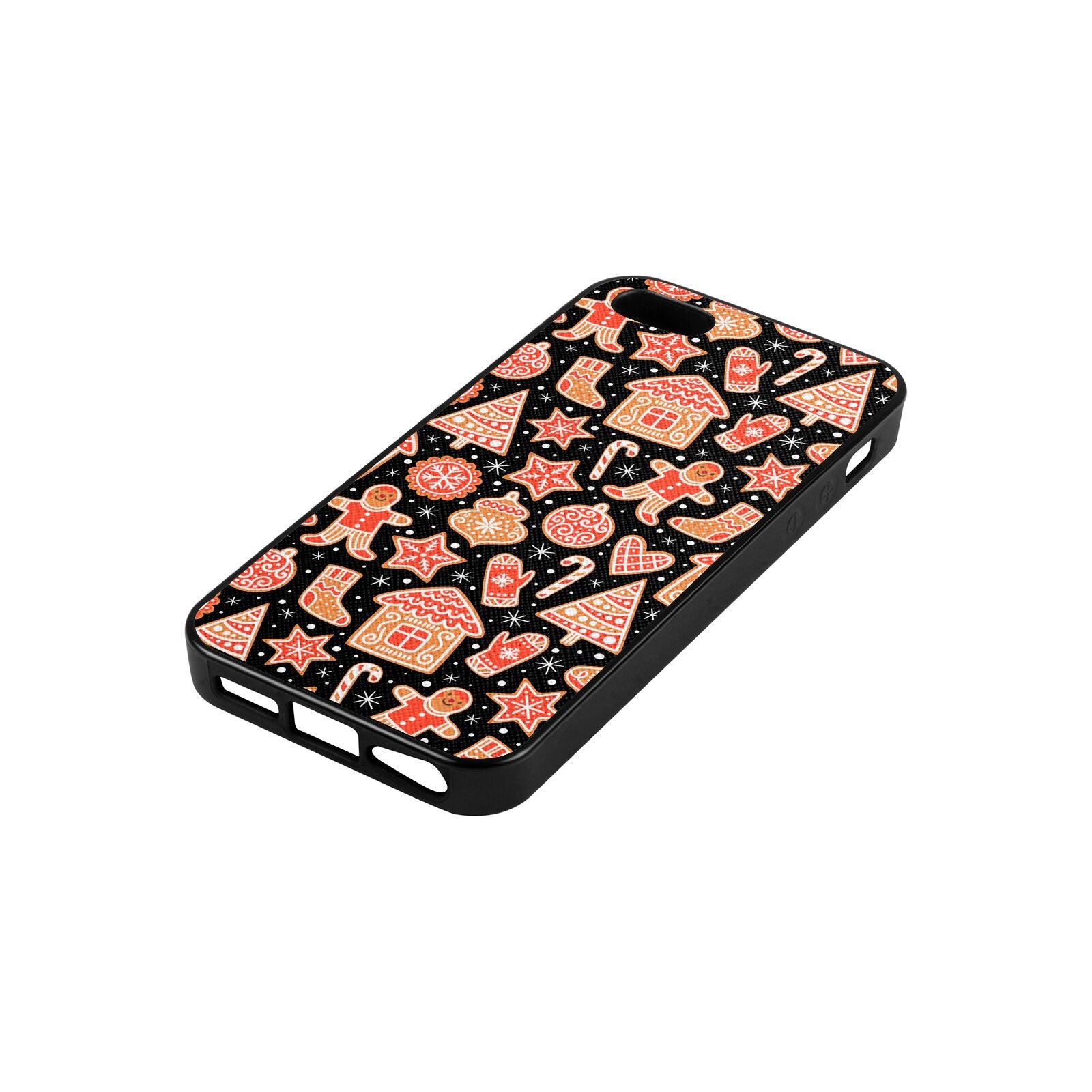 Christmas Gingerbread Black Saffiano Leather iPhone 5 Case Side Angle