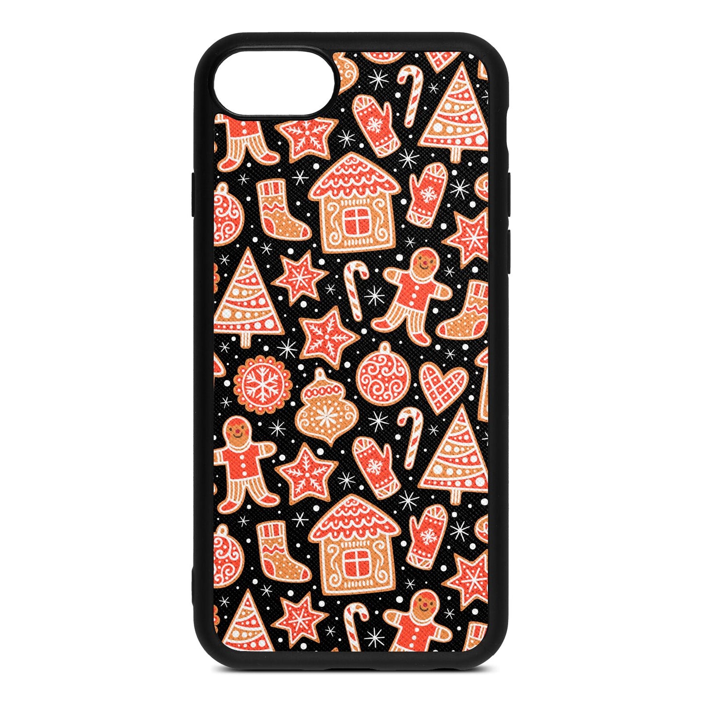 Christmas Gingerbread Black Saffiano Leather iPhone 8 Case