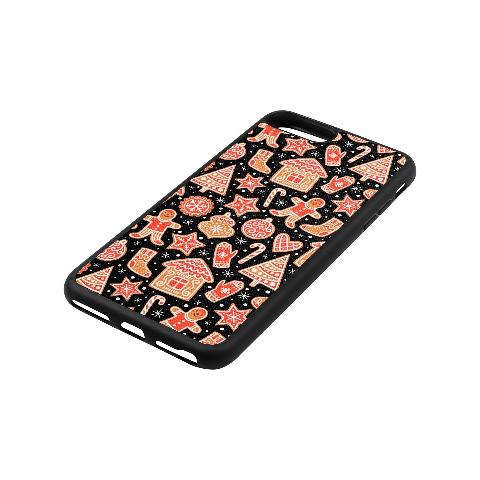Christmas Gingerbread Black Saffiano Leather iPhone 8 Plus Case Side Angle