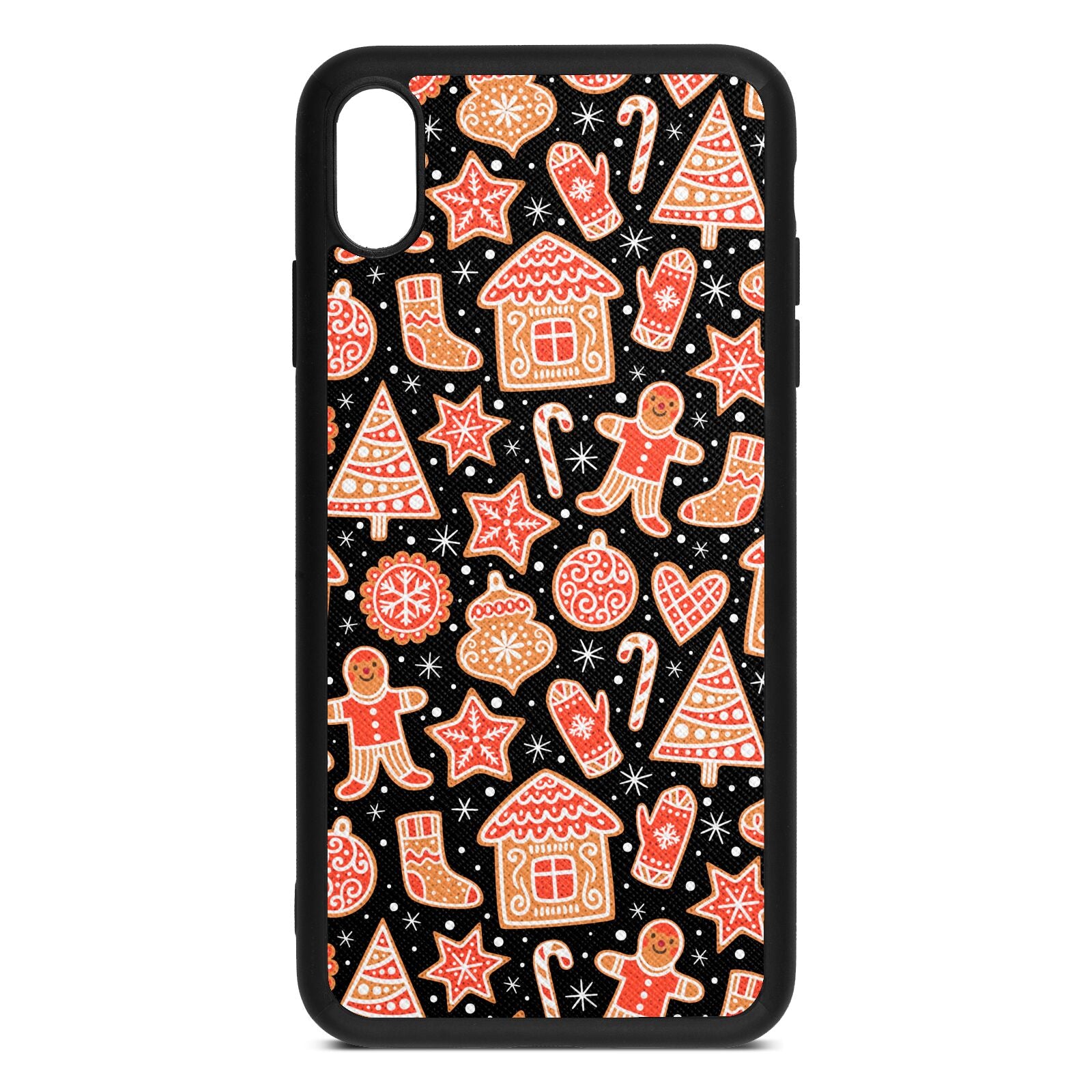 Christmas Gingerbread Black Saffiano Leather iPhone Xs Max Case