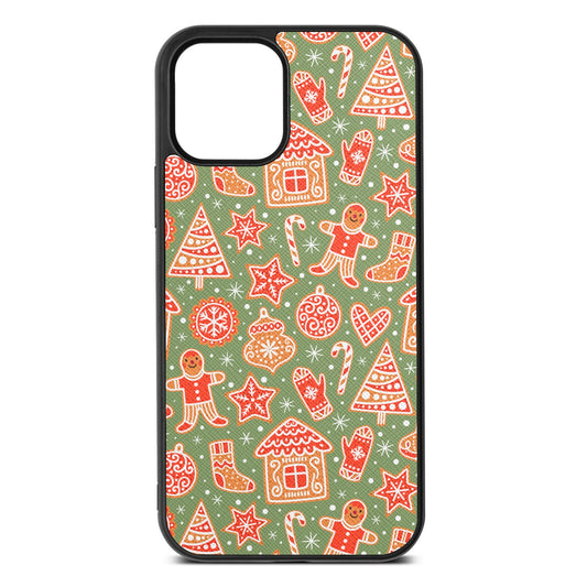 Christmas Gingerbread Lime Saffiano Leather iPhone 12 Case