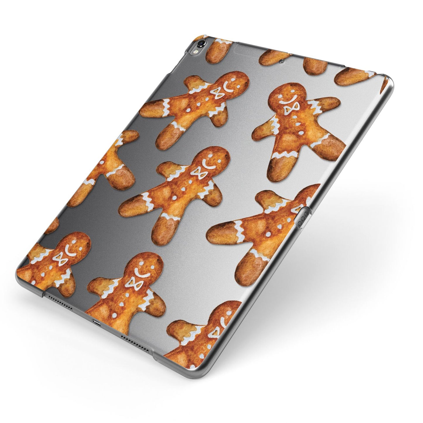 Christmas Gingerbread Man Apple iPad Case on Grey iPad Side View