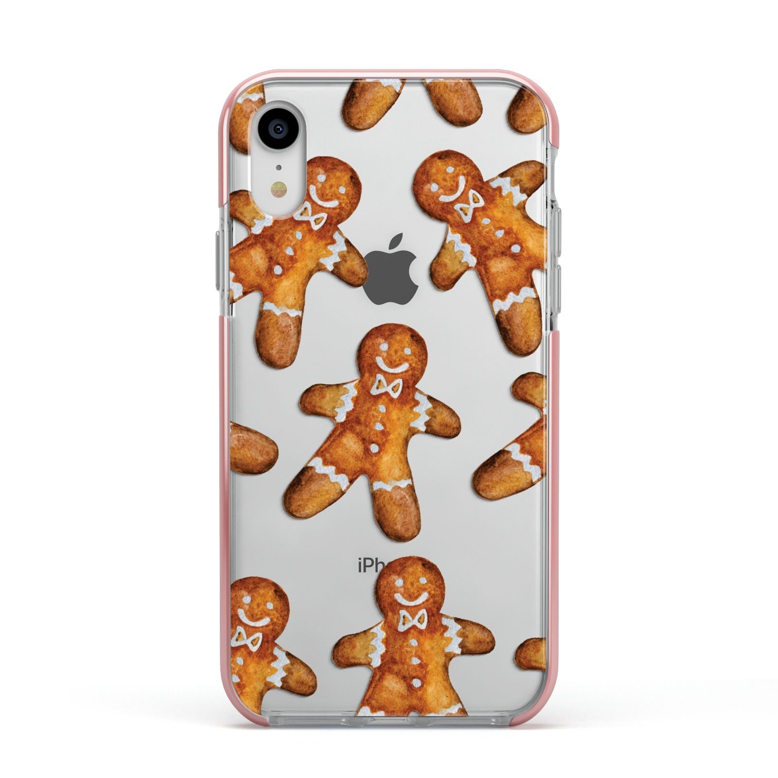 Christmas Gingerbread Man Apple iPhone XR Impact Case Pink Edge on Silver Phone