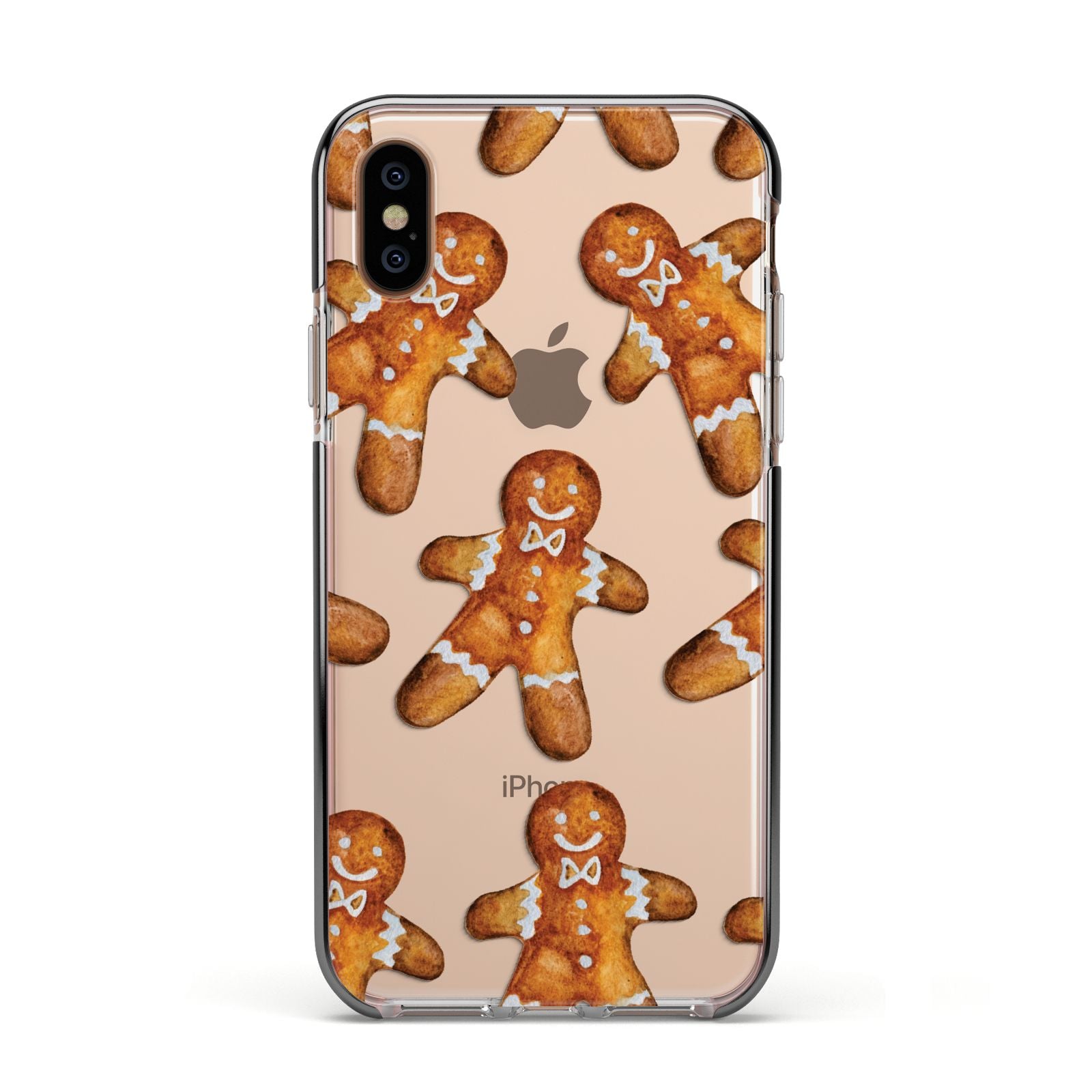 Christmas Gingerbread Man Apple iPhone Xs Impact Case Black Edge on Gold Phone