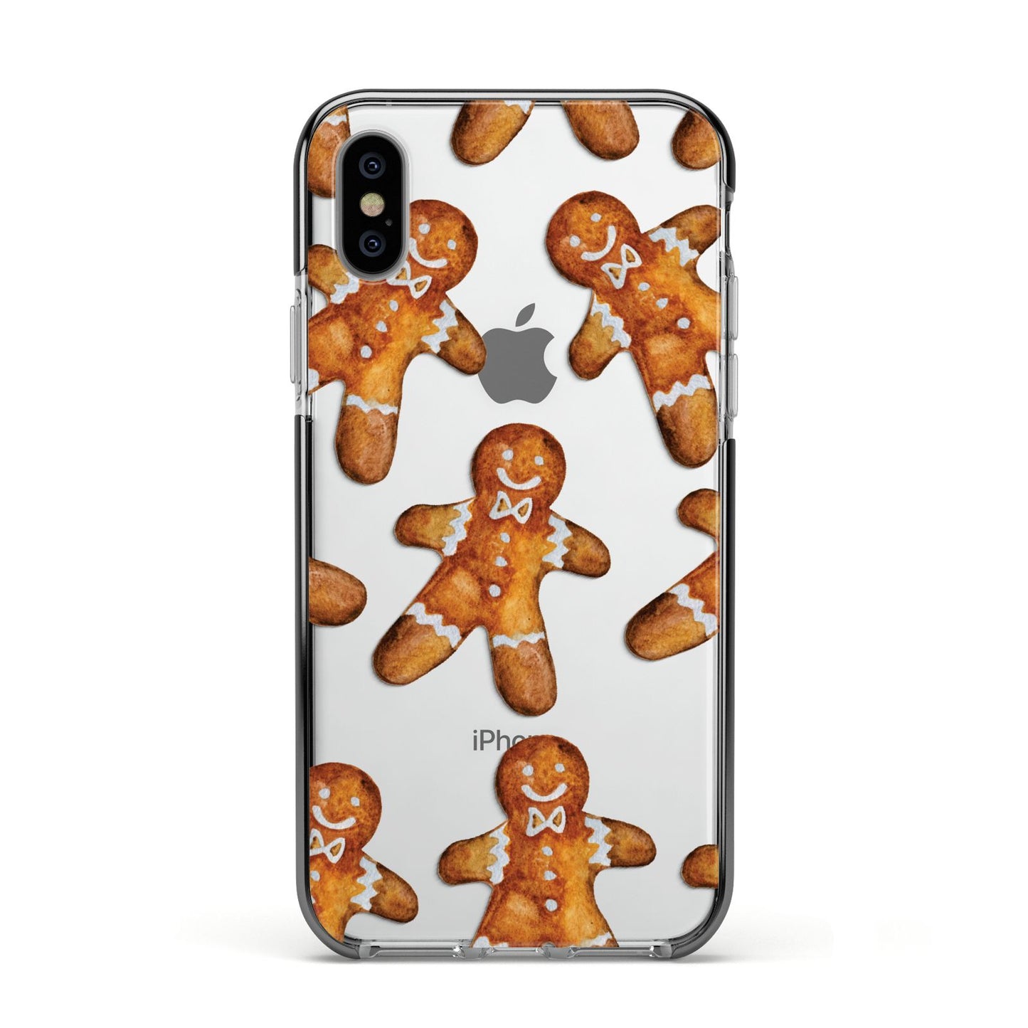 Christmas Gingerbread Man Apple iPhone Xs Impact Case Black Edge on Silver Phone