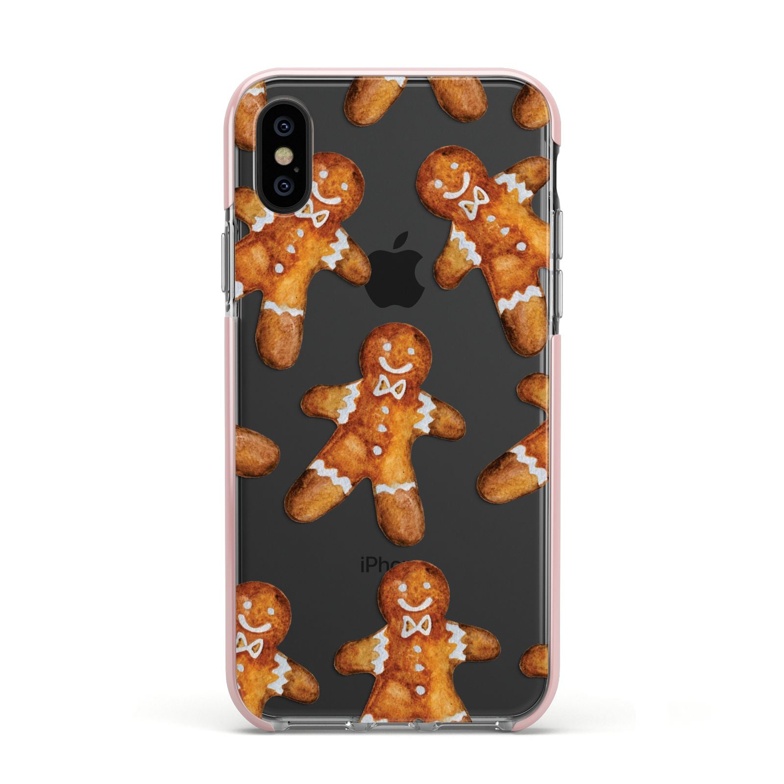 Christmas Gingerbread Man Apple iPhone Xs Impact Case Pink Edge on Black Phone