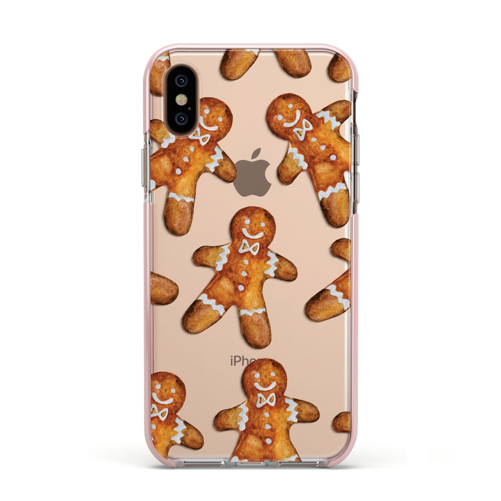 Christmas Gingerbread Man Apple iPhone Xs Impact Case Pink Edge on Gold Phone