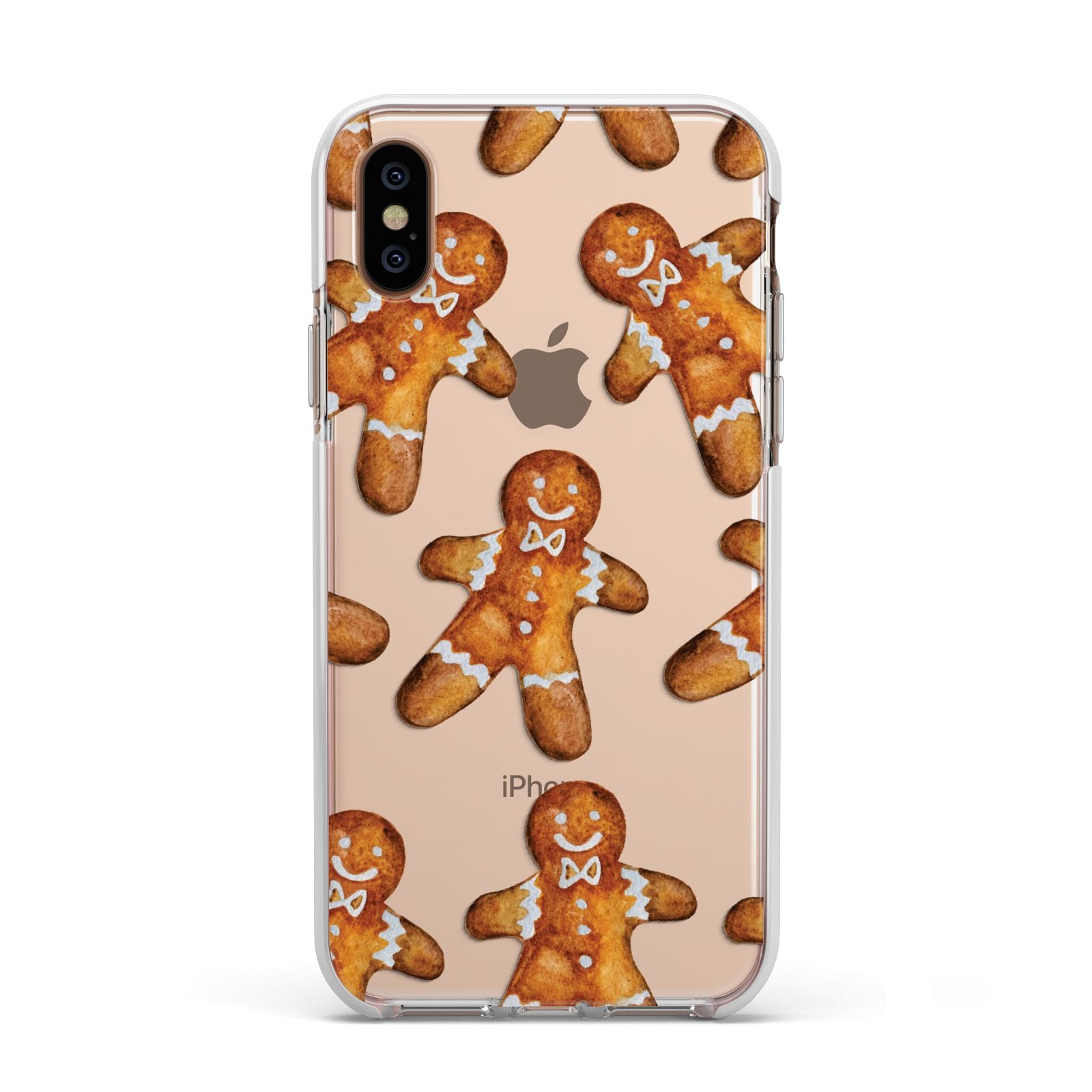 Christmas Gingerbread Man Apple iPhone Xs Impact Case White Edge on Gold Phone
