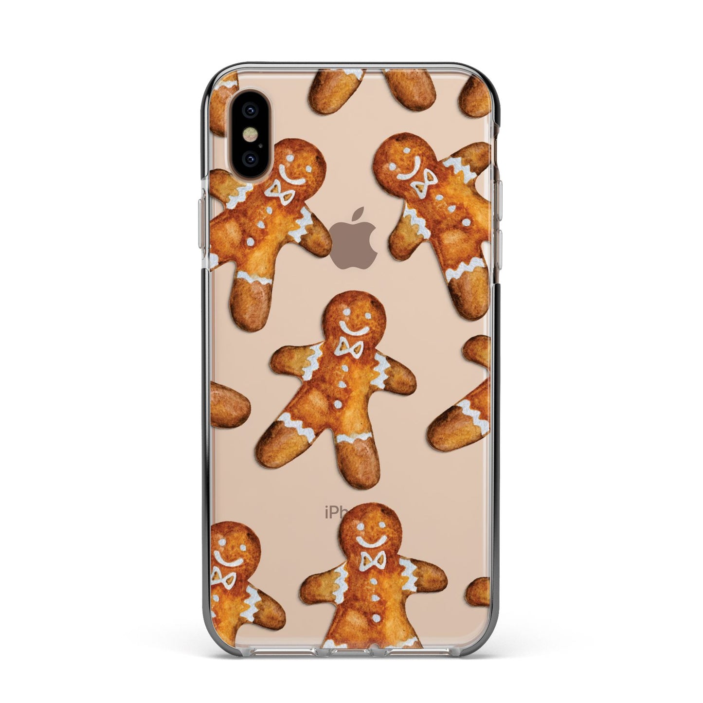 Christmas Gingerbread Man Apple iPhone Xs Max Impact Case Black Edge on Gold Phone