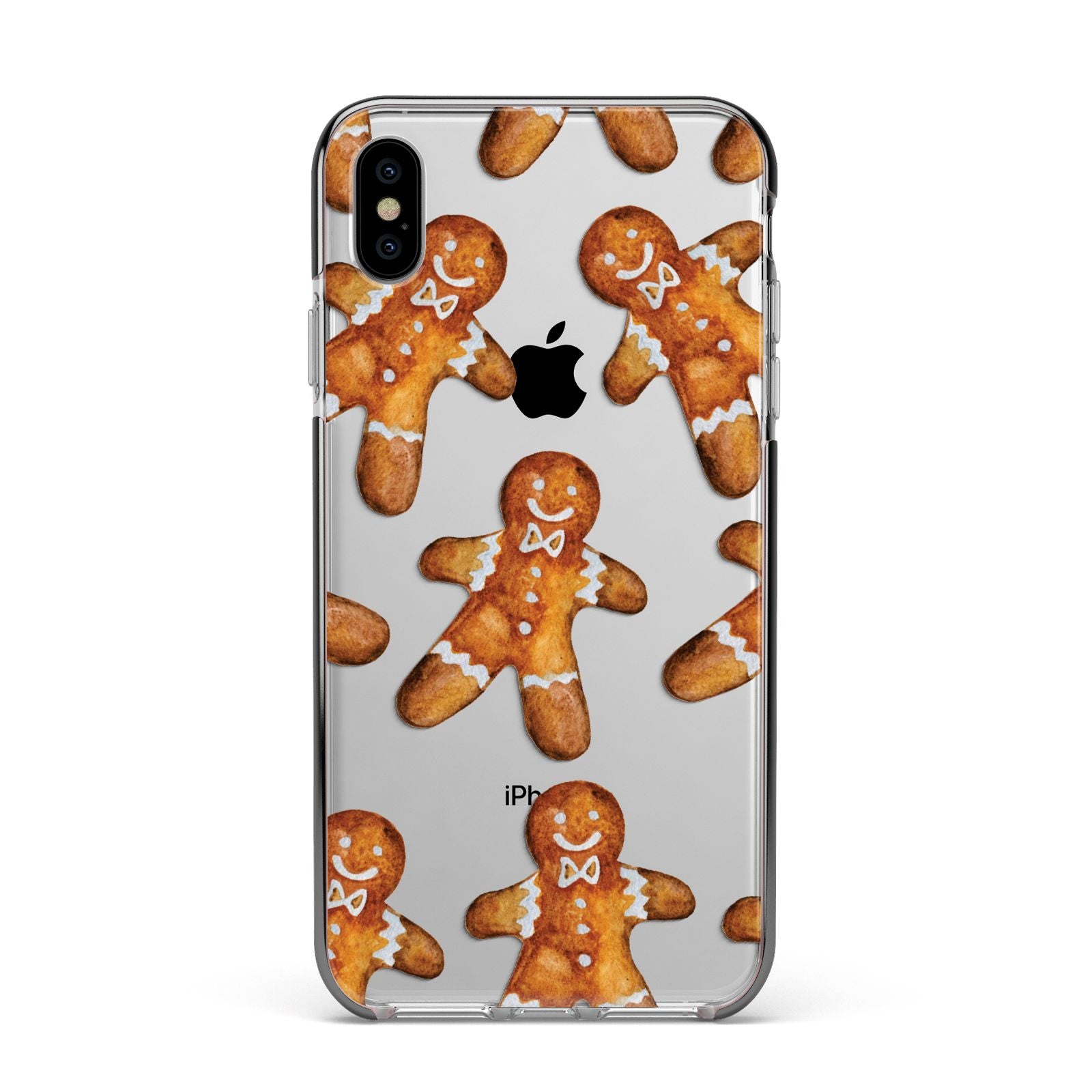 Christmas Gingerbread Man Apple iPhone Xs Max Impact Case Black Edge on Silver Phone