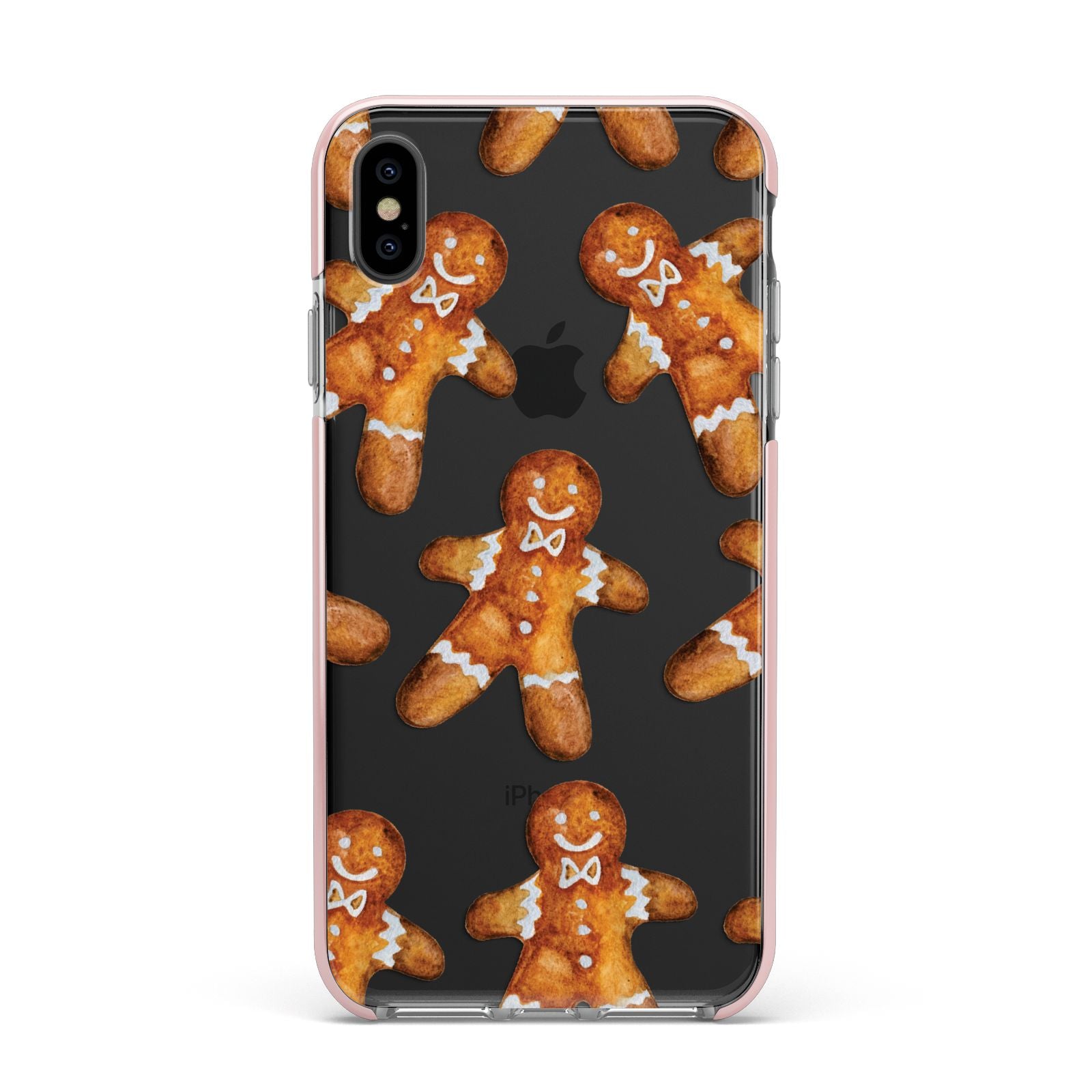 Christmas Gingerbread Man Apple iPhone Xs Max Impact Case Pink Edge on Black Phone