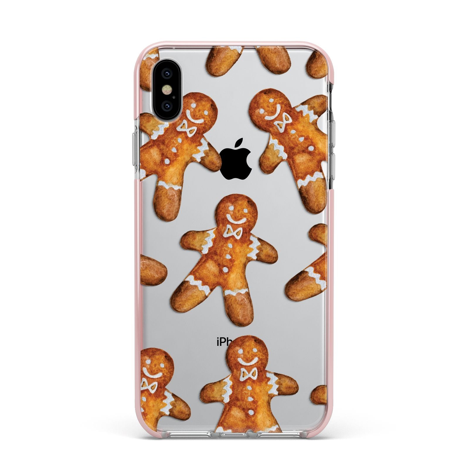 Christmas Gingerbread Man Apple iPhone Xs Max Impact Case Pink Edge on Silver Phone