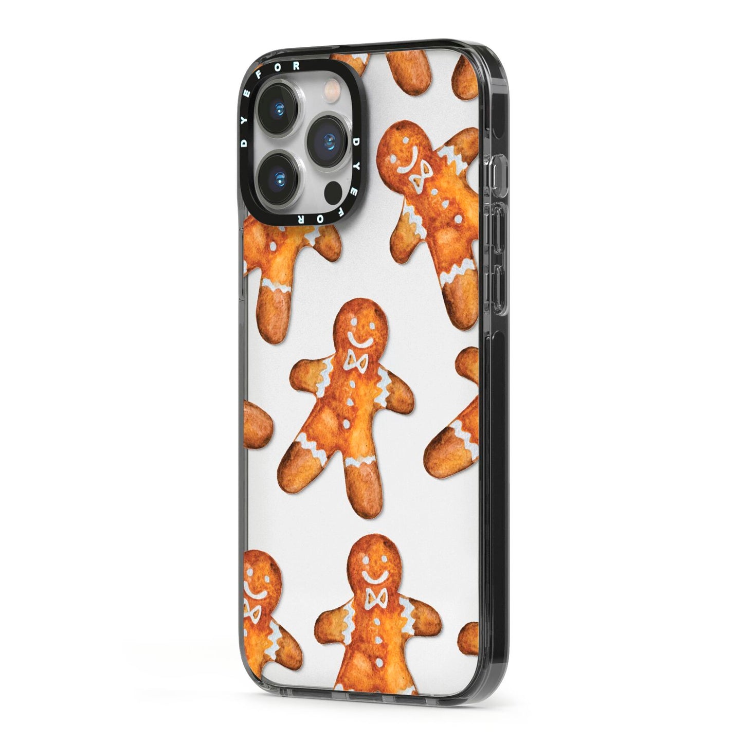 Christmas Gingerbread Man iPhone 13 Pro Max Black Impact Case Side Angle on Silver phone