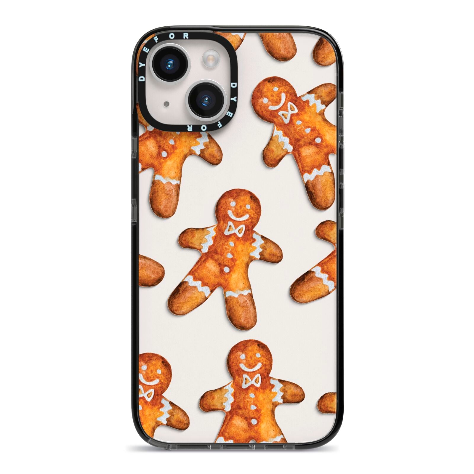 Christmas Gingerbread Man iPhone 14 Black Impact Case on Silver phone
