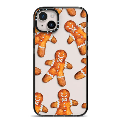 Christmas Gingerbread Man iPhone 14 Plus Black Impact Case on Silver phone