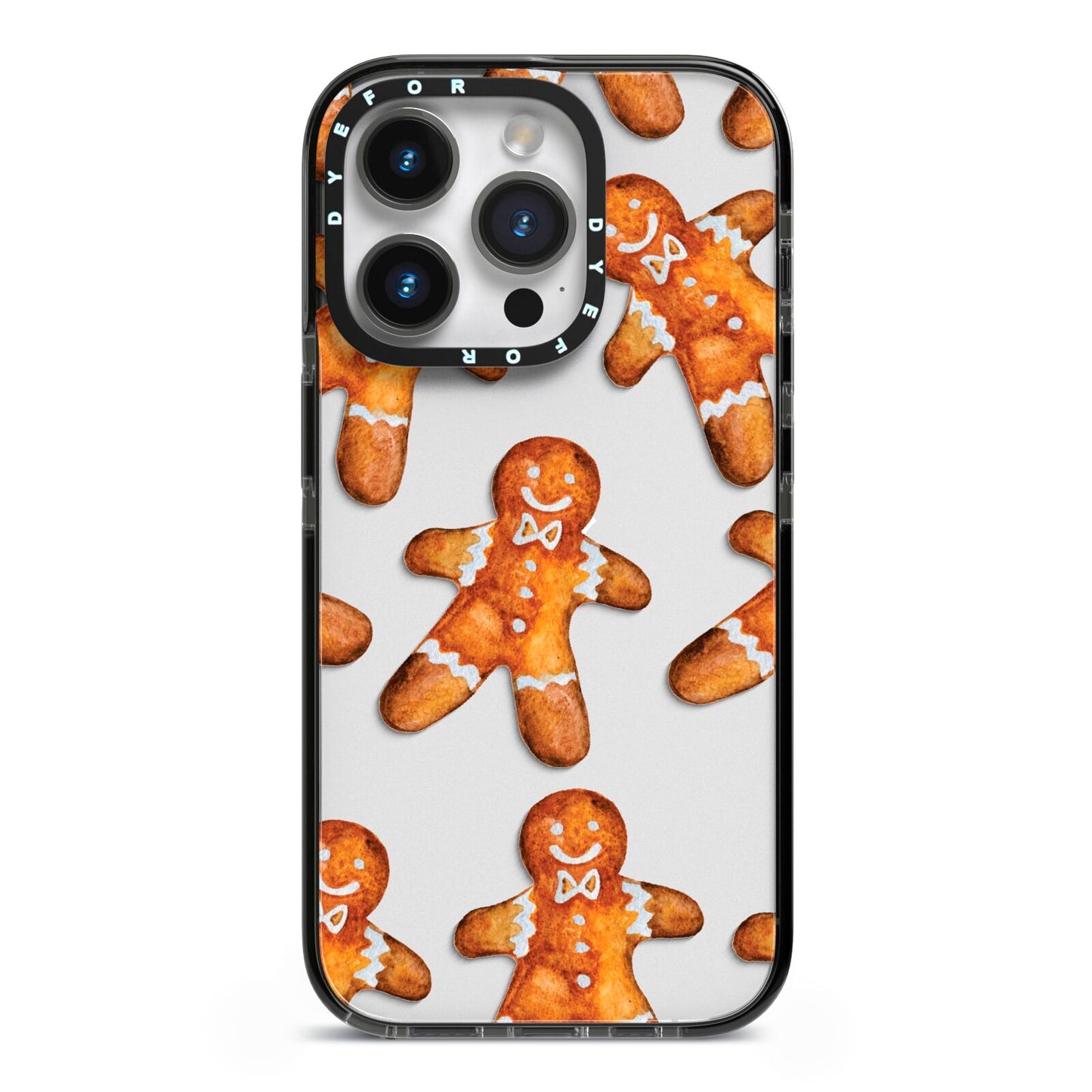 Christmas Gingerbread Man iPhone 14 Pro Black Impact Case on Silver phone