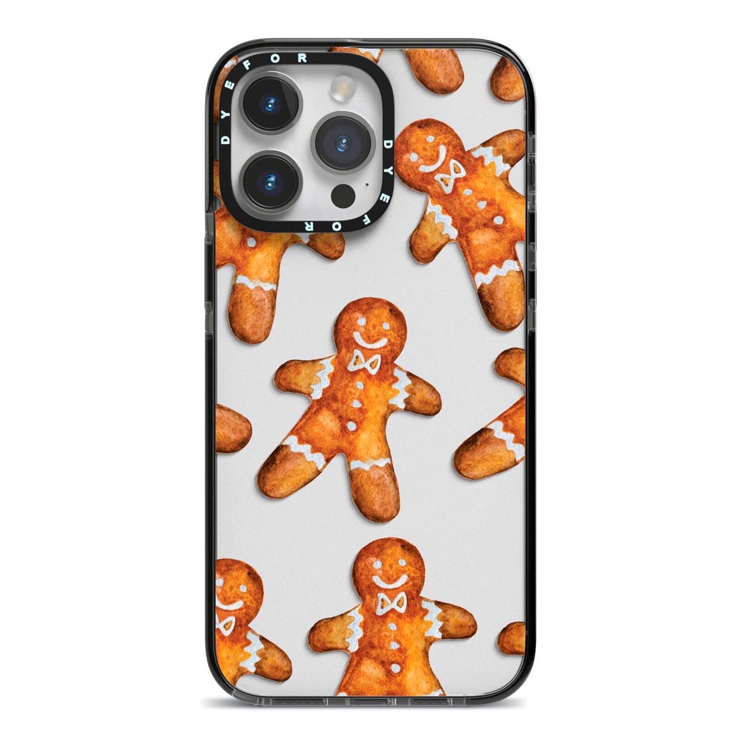 Christmas Gingerbread Man iPhone 14 Pro Max Black Impact Case on Silver phone