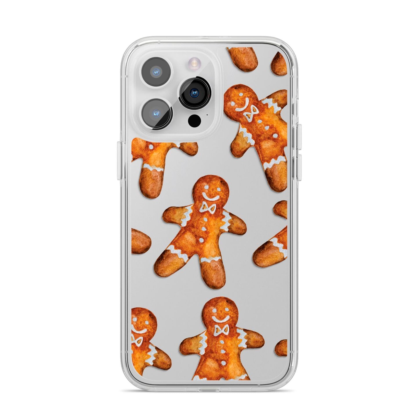 Christmas Gingerbread Man iPhone 14 Pro Max Clear Tough Case Silver