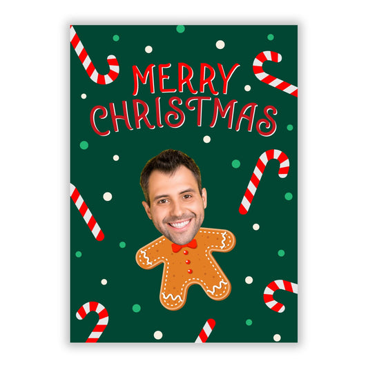 Christmas Gingerbread Photo Face A5 Flat Greetings Card