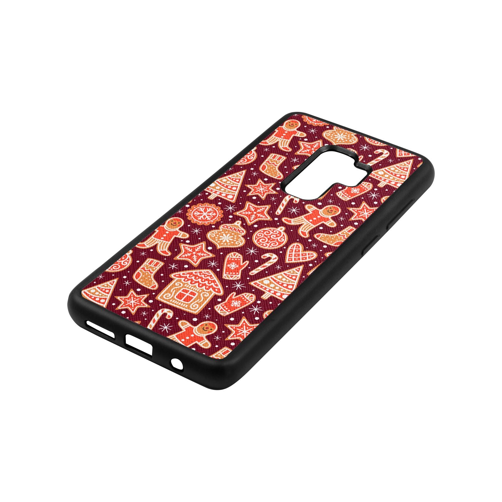 Christmas Gingerbread Wine Red Saffiano Leather Samsung S9 Plus Case Side Angle