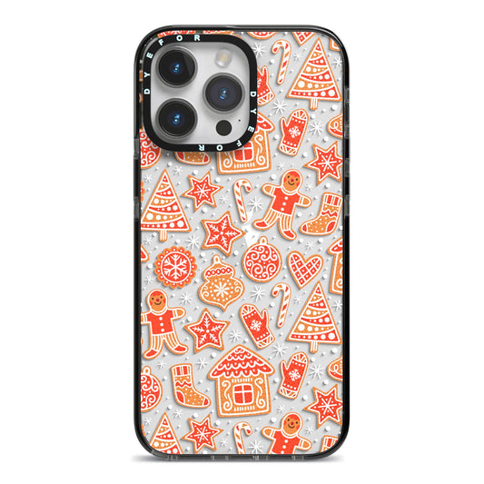 Christmas Gingerbread iPhone 14 Pro Max Black Impact Case on Silver phone