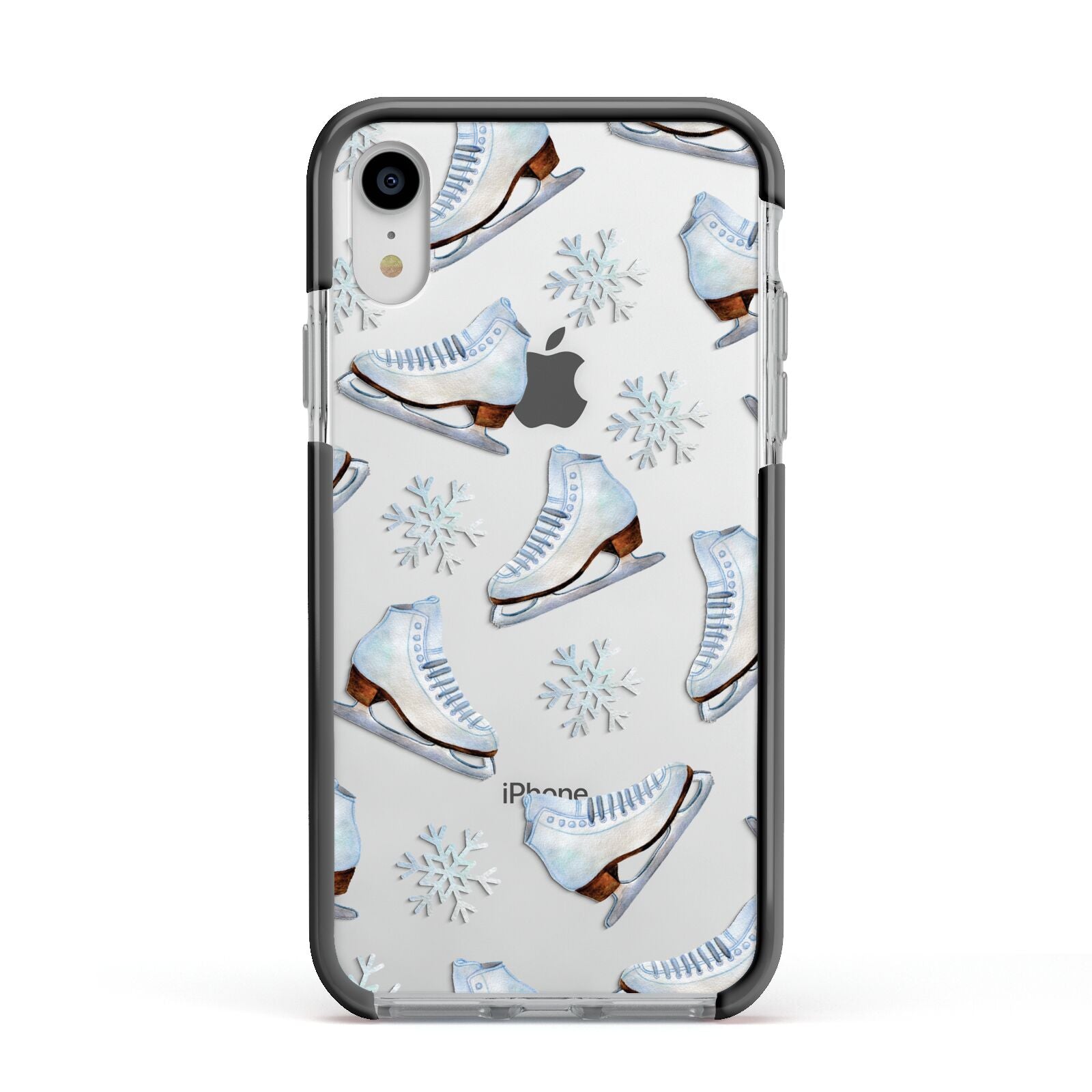 Christmas Ice Skates Apple iPhone XR Impact Case Black Edge on Silver Phone