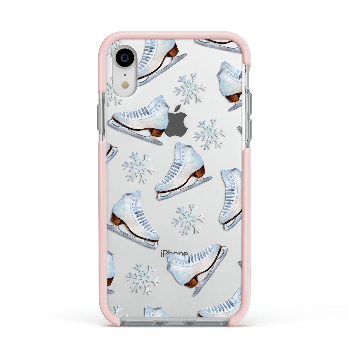 Christmas Ice Skates Apple iPhone XR Impact Case Pink Edge on Silver Phone