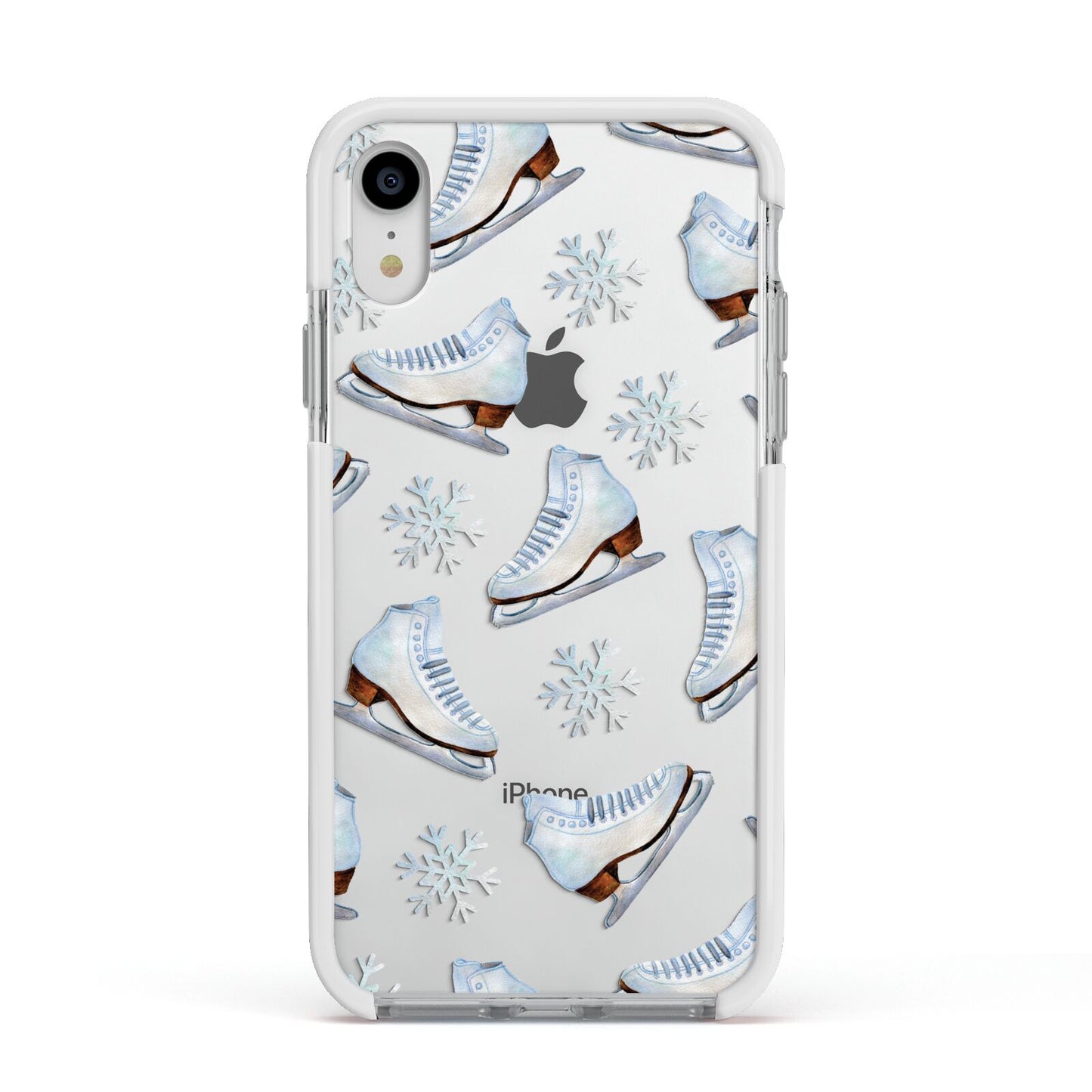 Christmas Ice Skates Apple iPhone XR Impact Case White Edge on Silver Phone