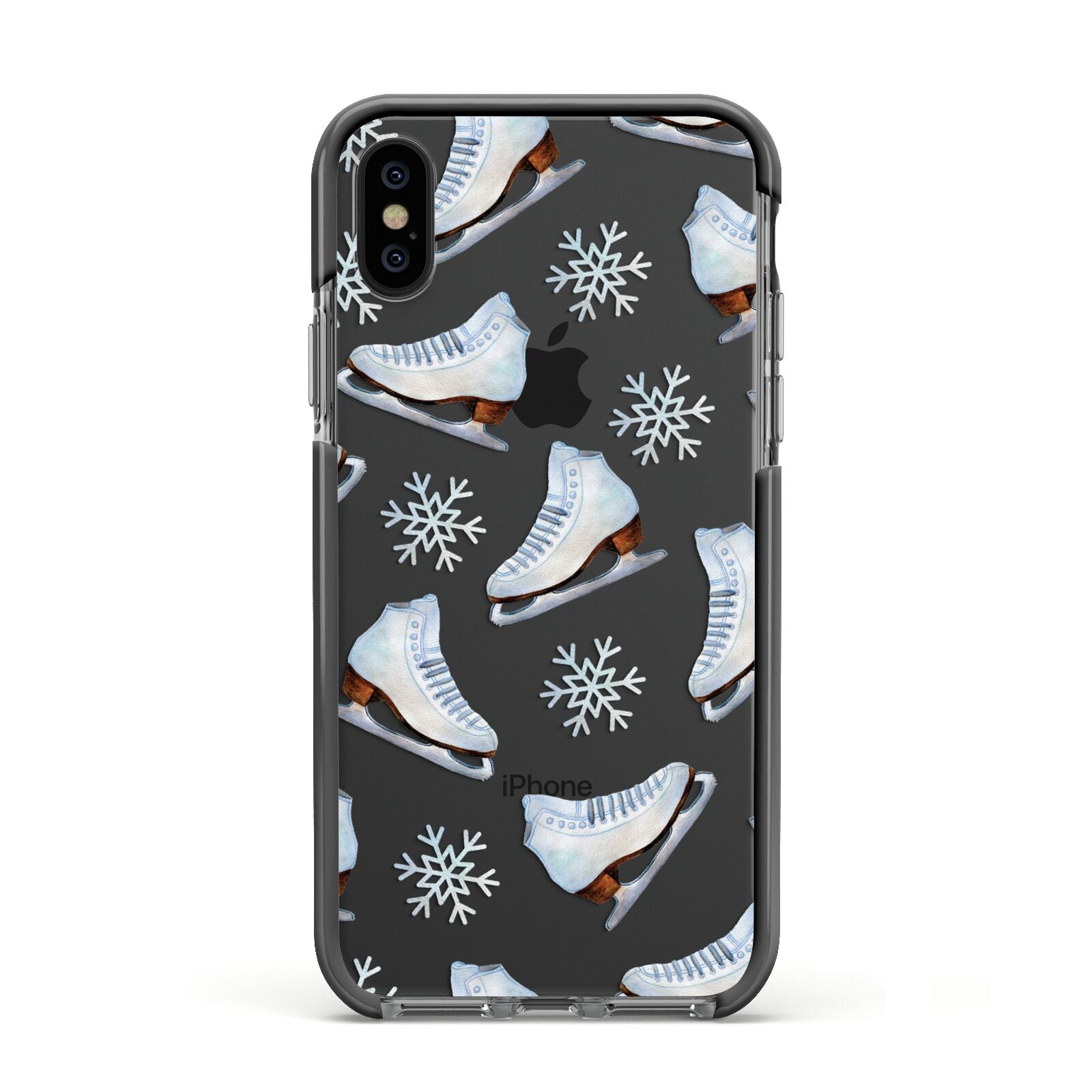 Christmas Ice Skates Apple iPhone Xs Impact Case Black Edge on Black Phone