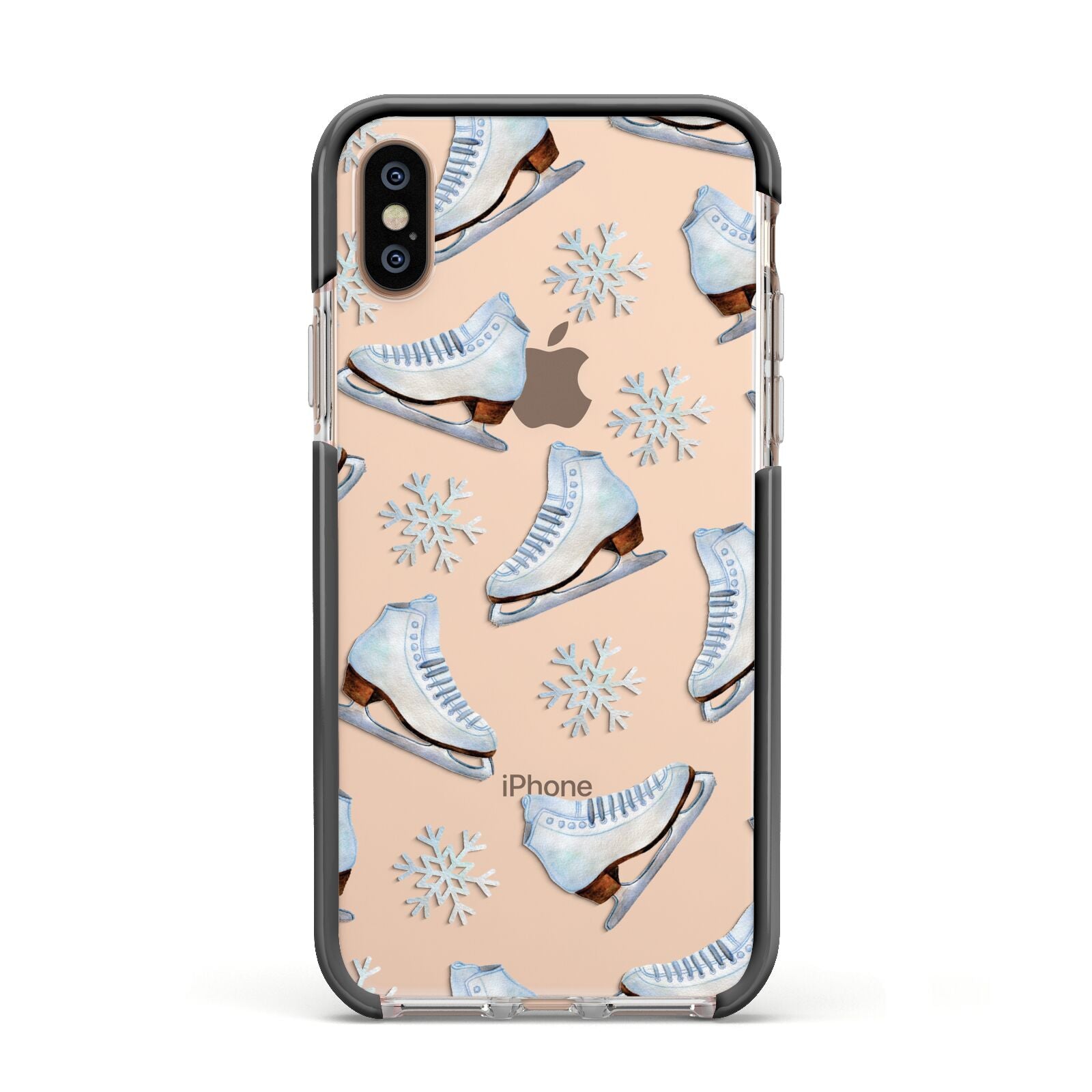 Christmas Ice Skates Apple iPhone Xs Impact Case Black Edge on Gold Phone