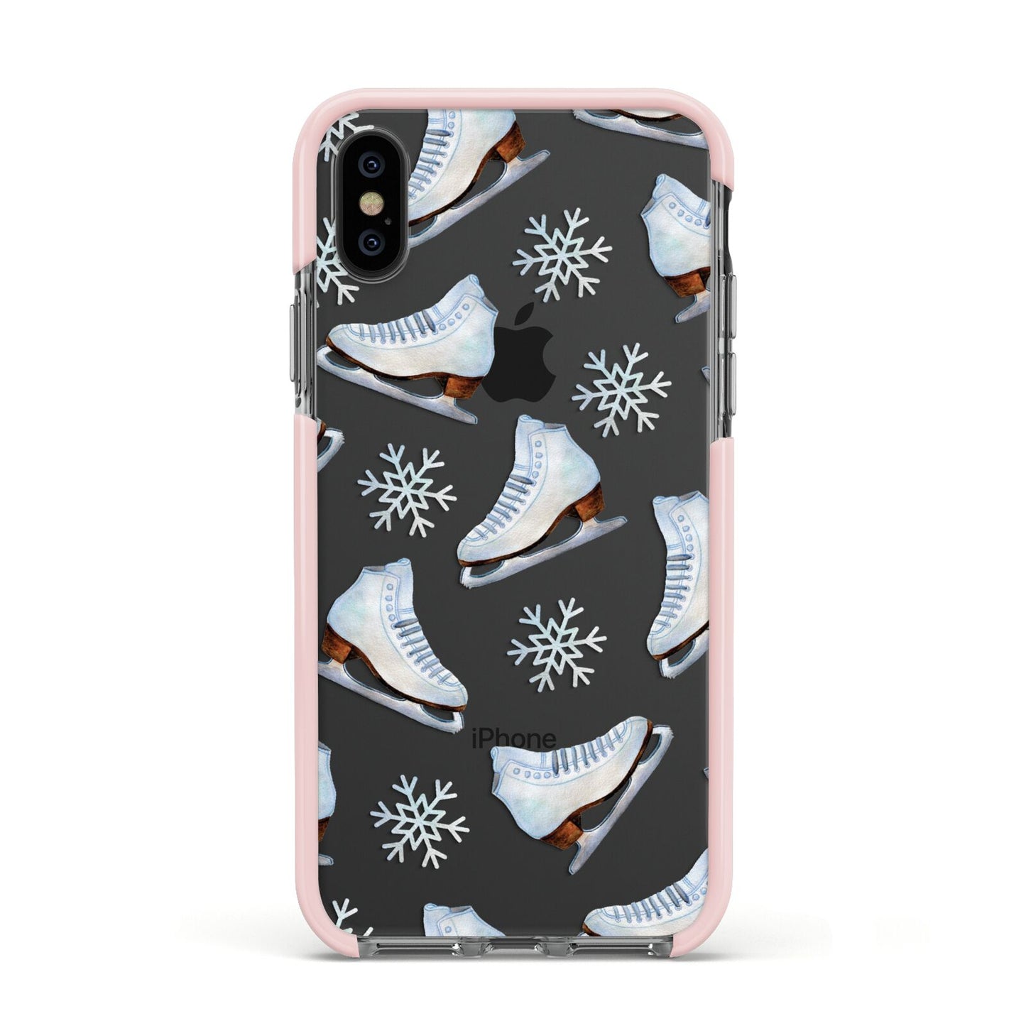 Christmas Ice Skates Apple iPhone Xs Impact Case Pink Edge on Black Phone