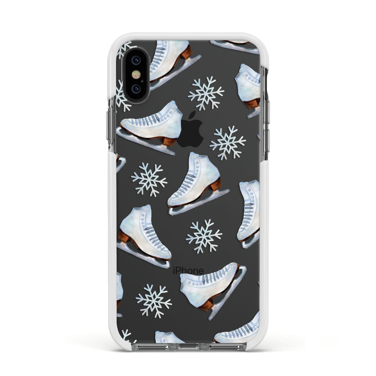 Christmas Ice Skates Apple iPhone Xs Impact Case White Edge on Black Phone