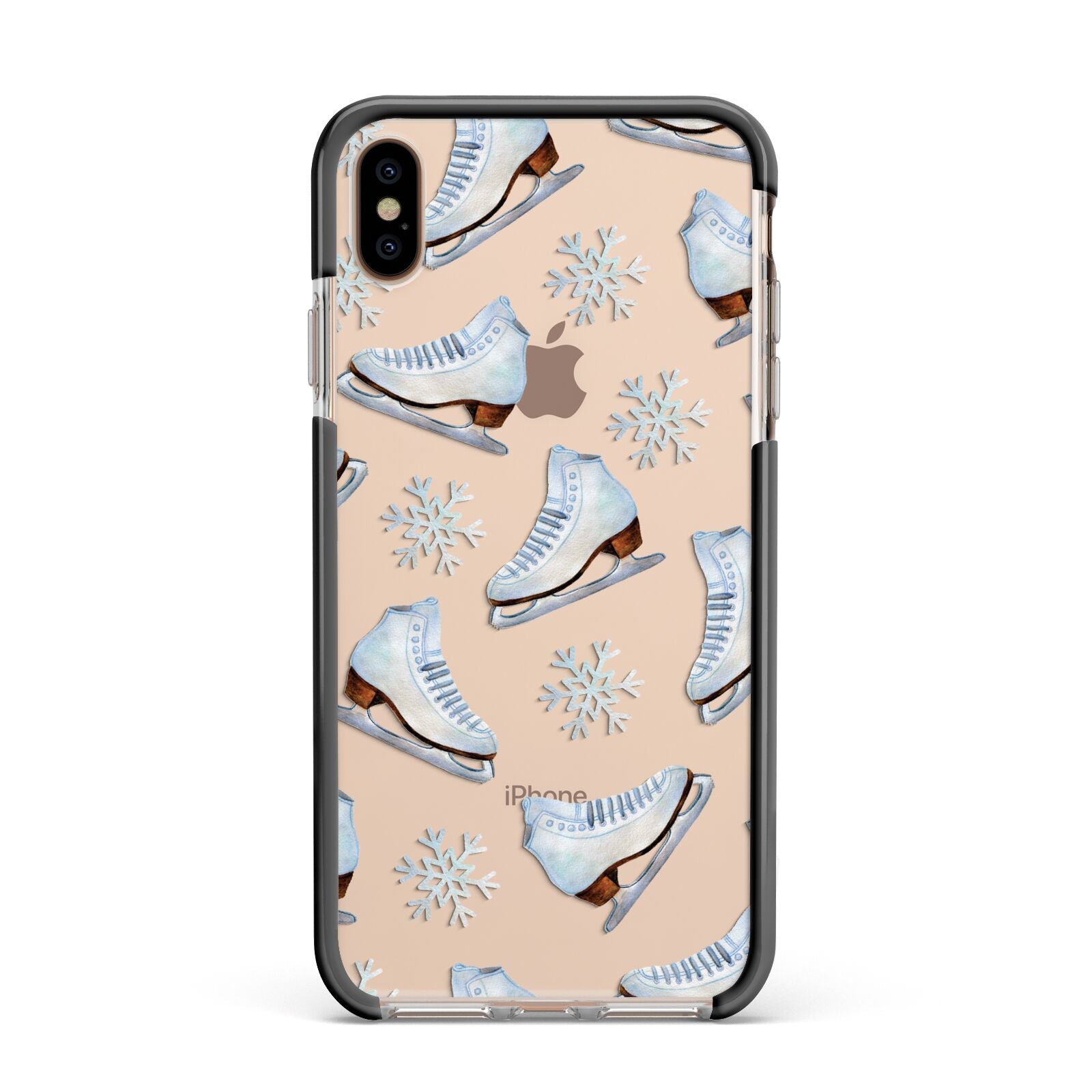 Christmas Ice Skates Apple iPhone Xs Max Impact Case Black Edge on Gold Phone