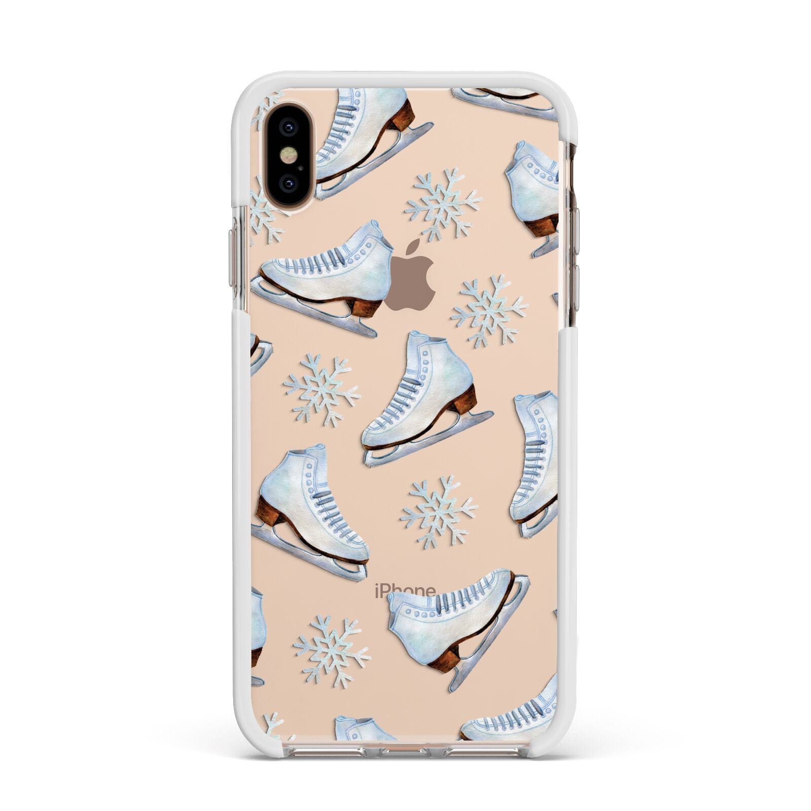 Christmas Ice Skates Apple iPhone Xs Max Impact Case White Edge on Gold Phone