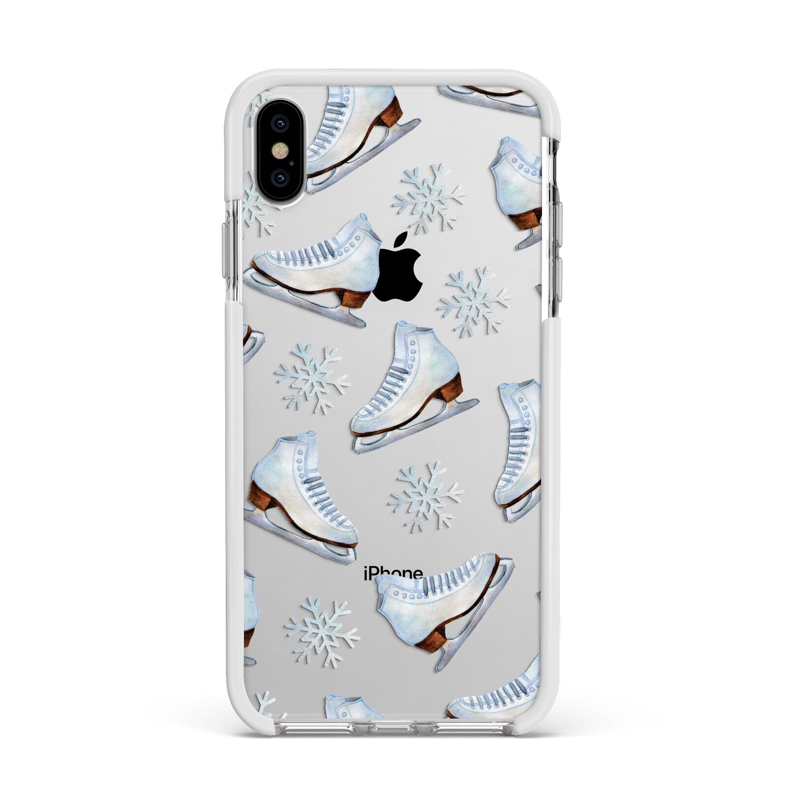 Christmas Ice Skates Apple iPhone Xs Max Impact Case White Edge on Silver Phone