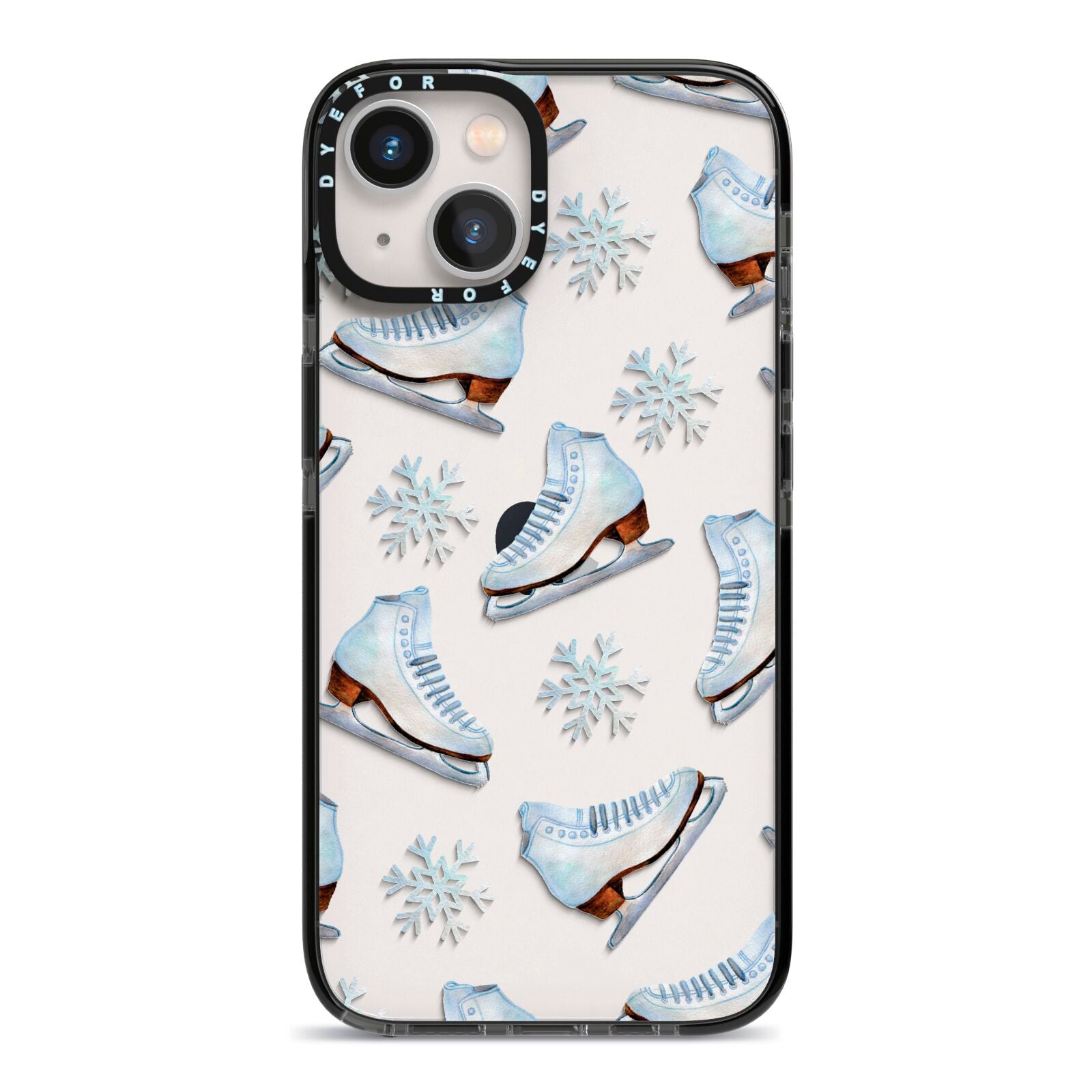 Christmas Ice Skates iPhone 13 Black Impact Case on Silver phone