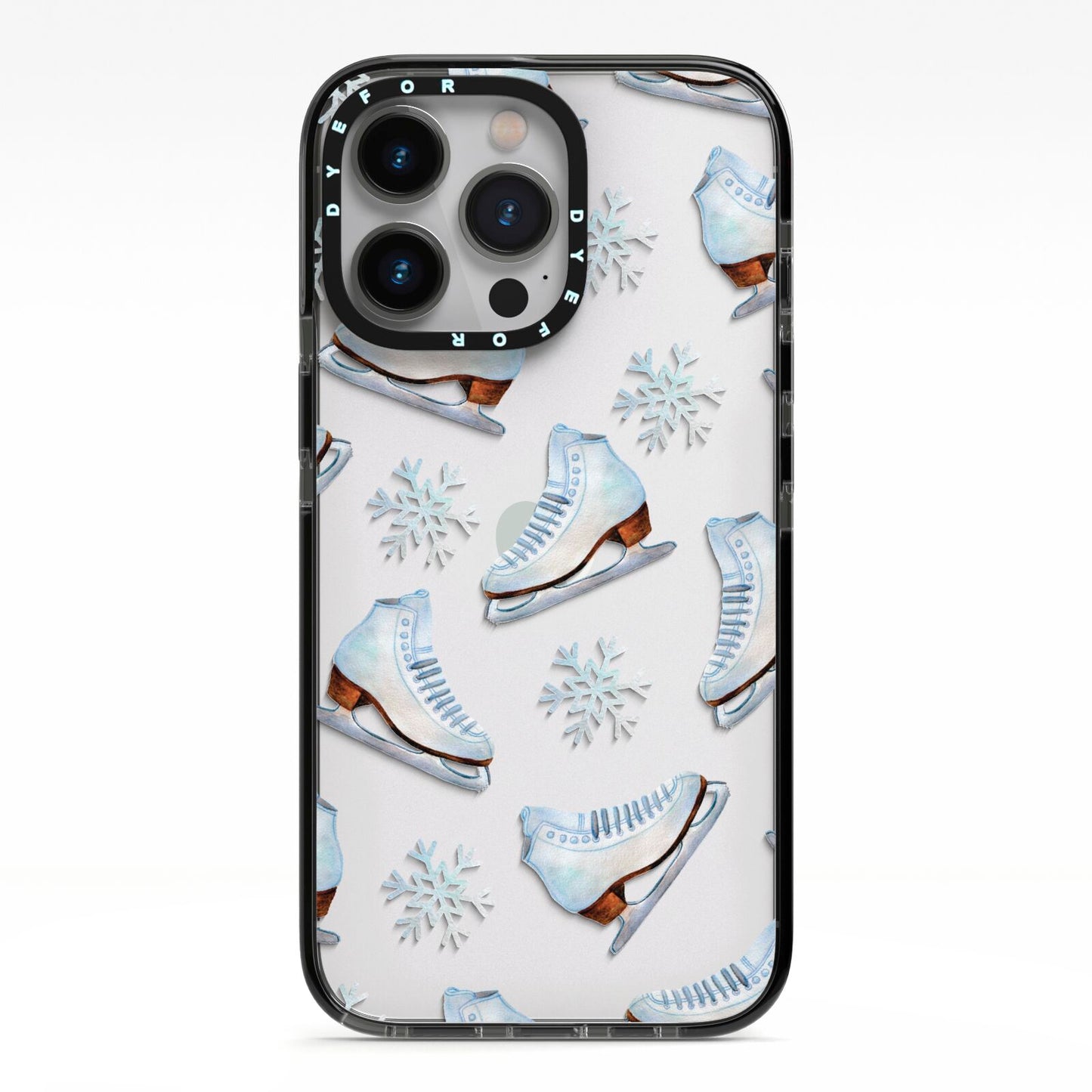 Christmas Ice Skates iPhone 13 Pro Black Impact Case on Silver phone