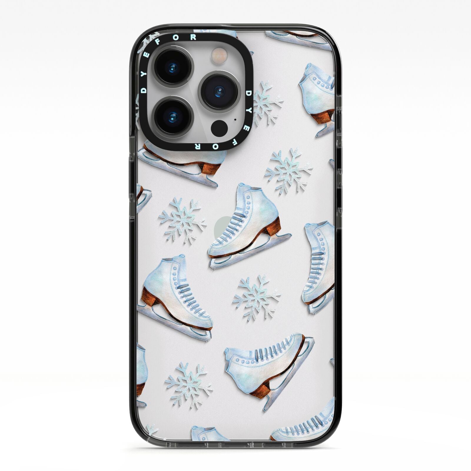 Christmas Ice Skates iPhone 13 Pro Black Impact Case on Silver phone