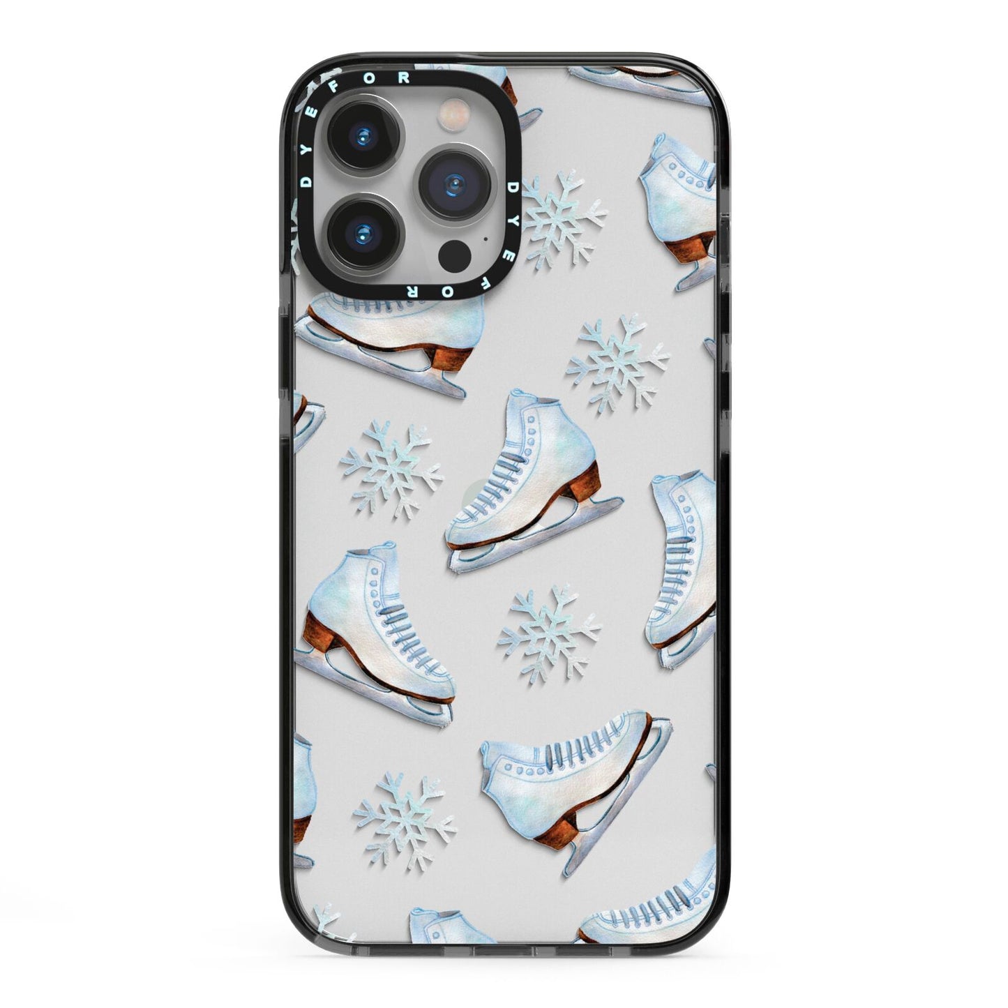 Christmas Ice Skates iPhone 13 Pro Max Black Impact Case on Silver phone