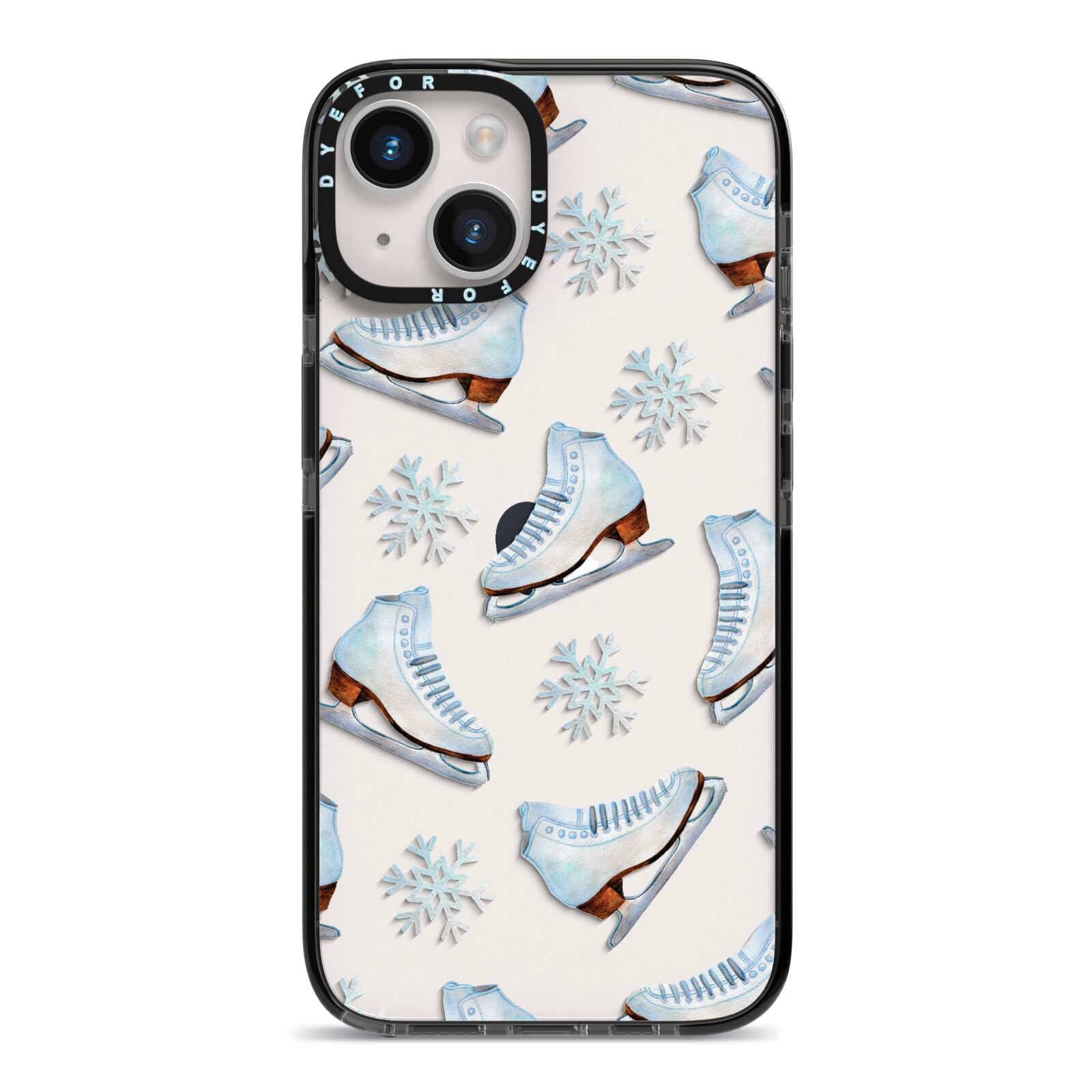 Christmas Ice Skates iPhone 14 Black Impact Case on Silver phone