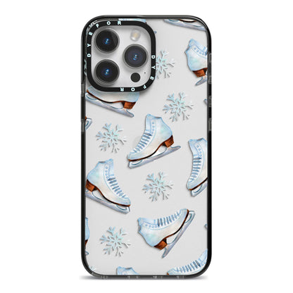 Christmas Ice Skates iPhone 14 Pro Max Black Impact Case on Silver phone
