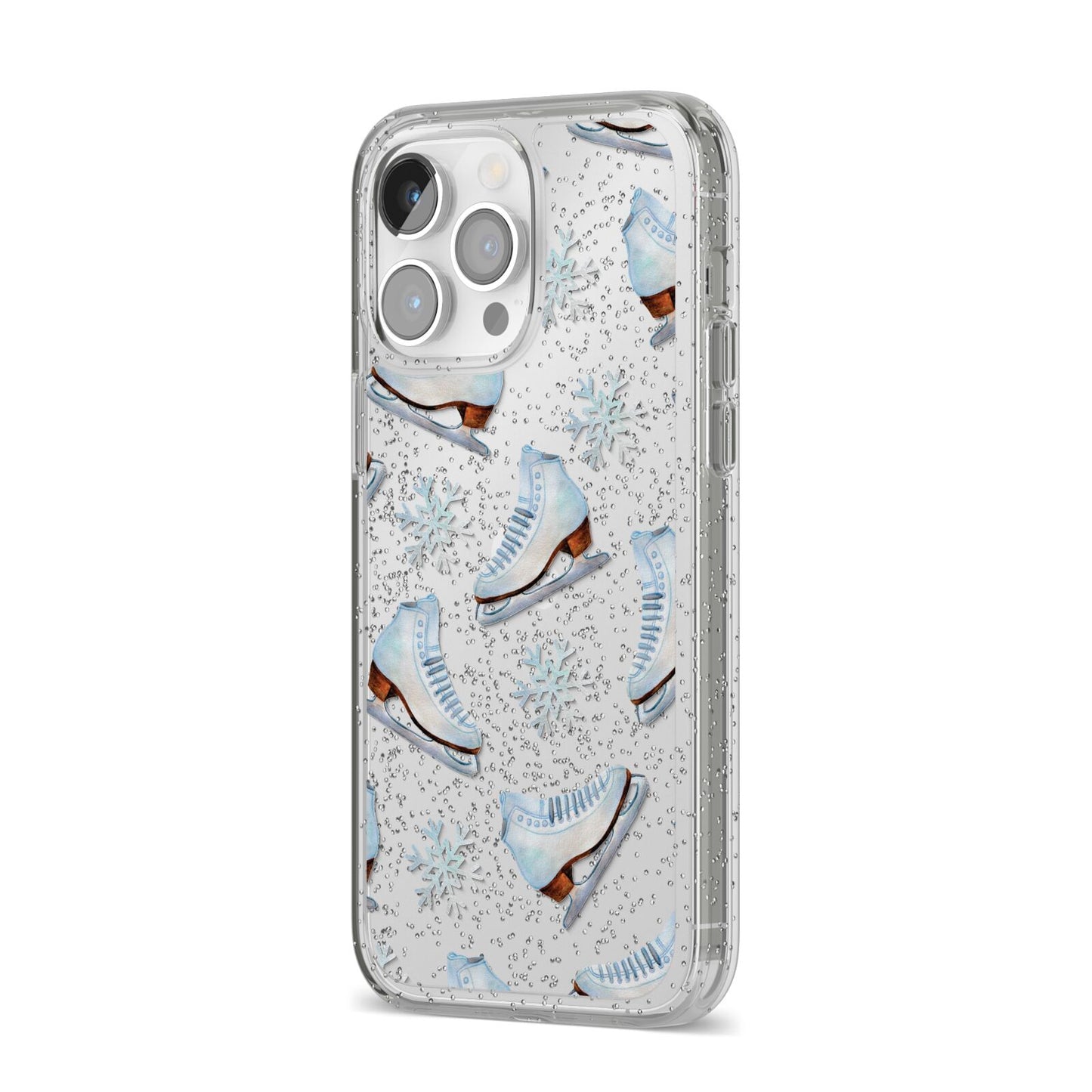 Christmas Ice Skates iPhone 14 Pro Max Glitter Tough Case Silver Angled Image
