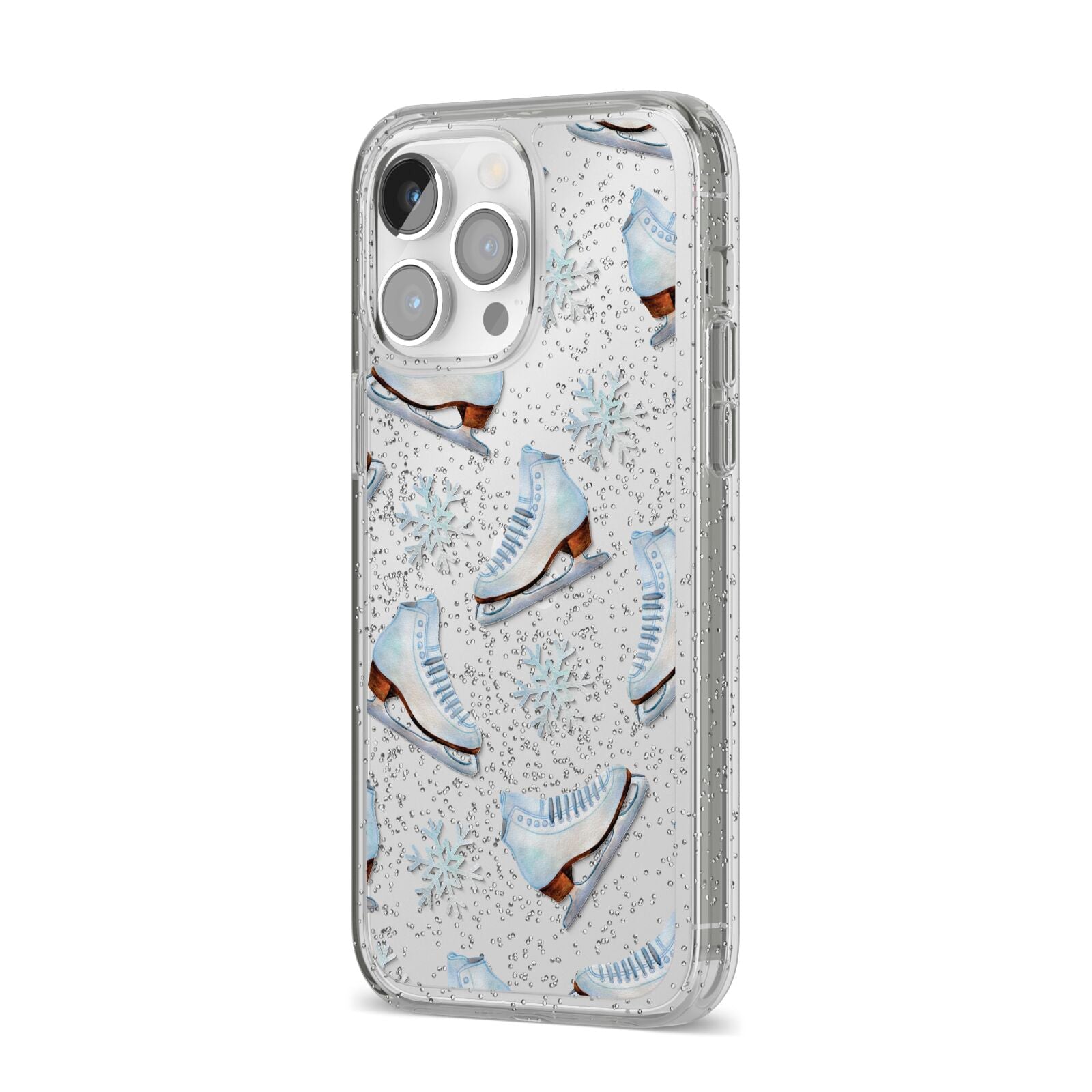 Christmas Ice Skates iPhone 14 Pro Max Glitter Tough Case Silver Angled Image