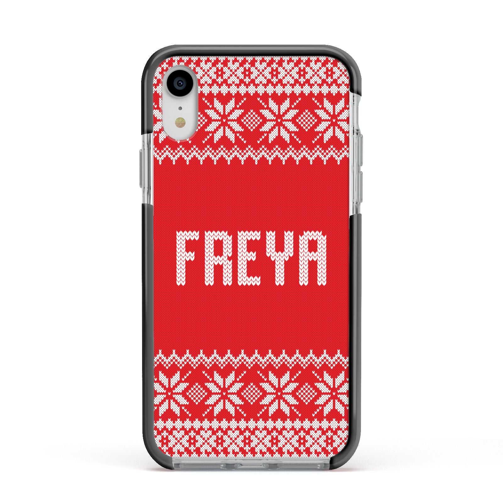 Christmas Jumper Apple iPhone XR Impact Case Black Edge on Silver Phone