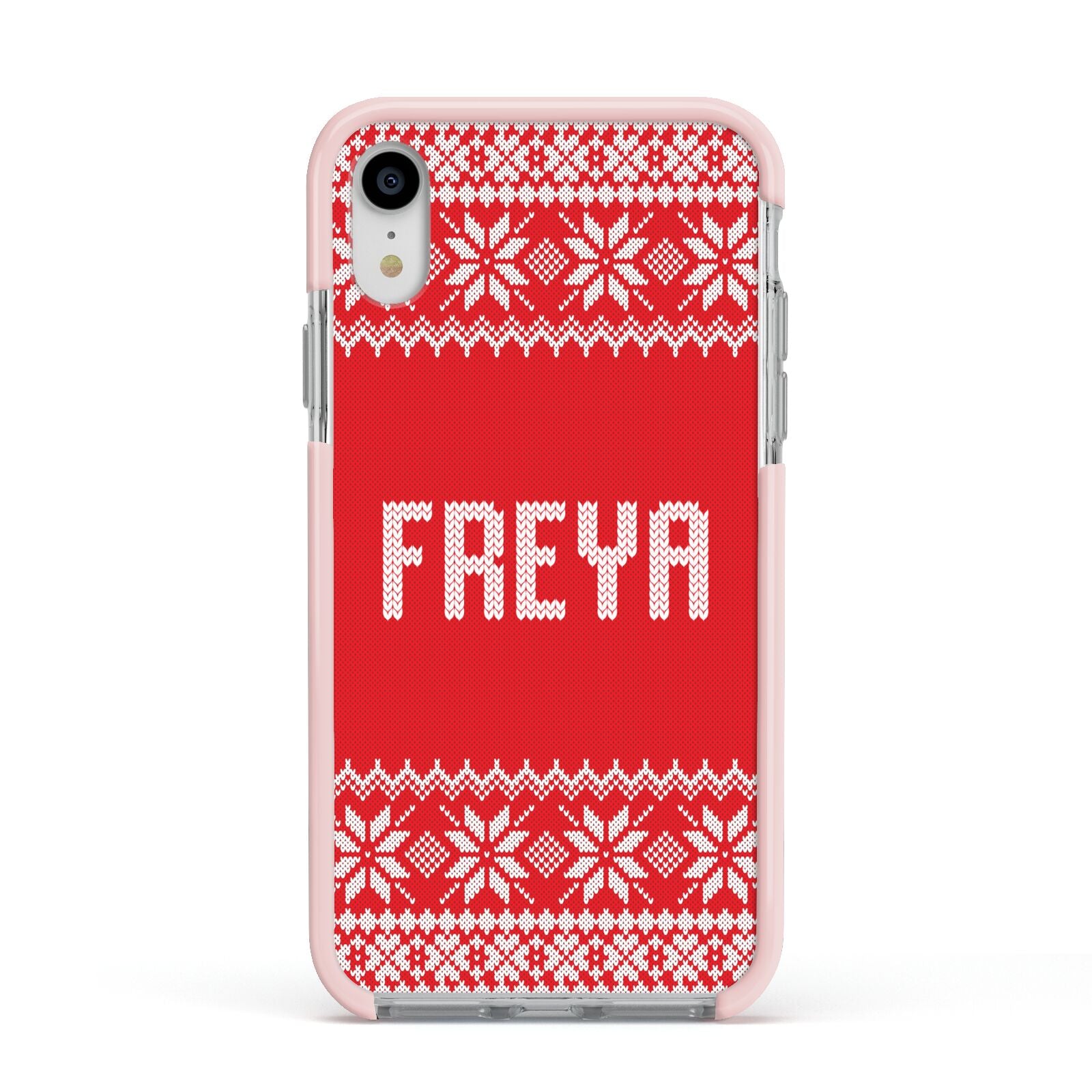 Christmas Jumper Apple iPhone XR Impact Case Pink Edge on Silver Phone