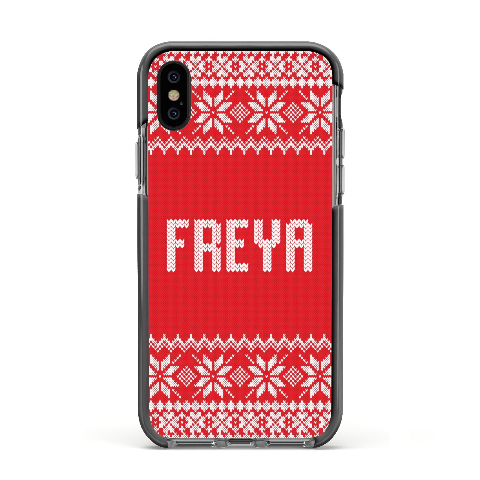 Christmas Jumper Apple iPhone Xs Impact Case Black Edge on Black Phone