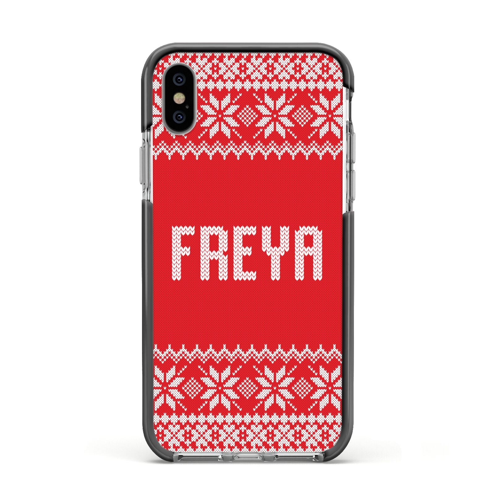 Christmas Jumper Apple iPhone Xs Impact Case Black Edge on Silver Phone