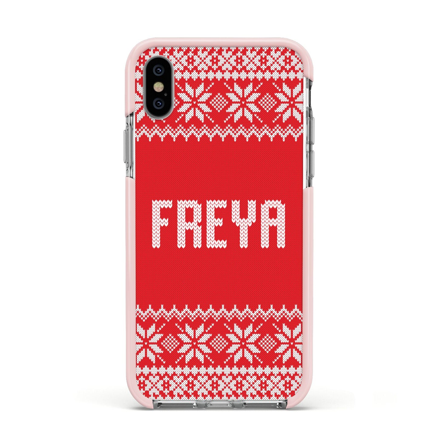 Christmas Jumper Apple iPhone Xs Impact Case Pink Edge on Silver Phone