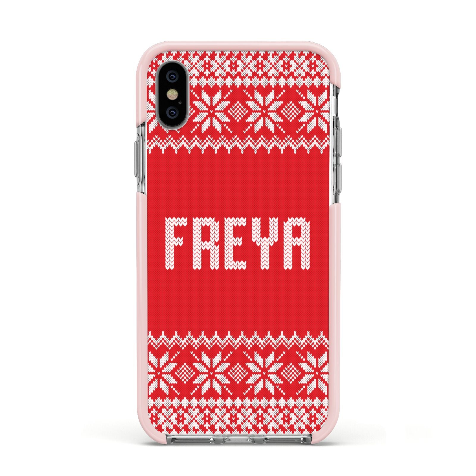 Christmas Jumper Apple iPhone Xs Impact Case Pink Edge on Silver Phone